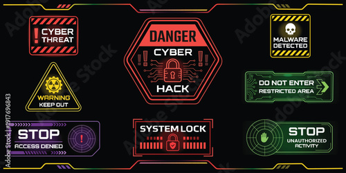 Cyber Security Warning Signs: A comprehensive collection of cyber security warning signs, conveying essential alerts and caution messages, ensuring vigilance in a digital landscape.