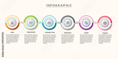  6 Options Connection Process Infographic with Multi-colored Circular Elements