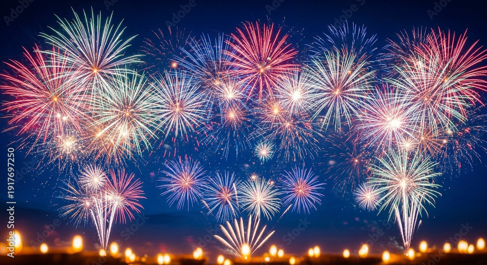 Fototapeta premium colorful fireworks exploding in the night sky