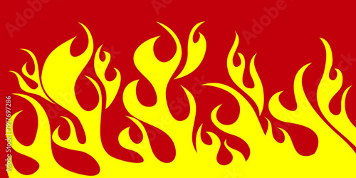 Fire flame border cartoon, bright burn flame. isolated on red background