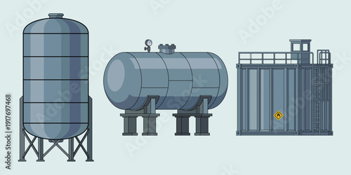 Industrial Storage Tanks: Illustrative depiction of several industrial storage tanks. Demonstrating the essence of industrial infrastructure and resource management.