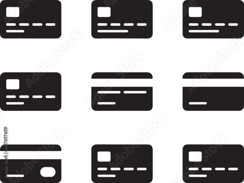 Credit card and contactless payment icon set, financial banking symbols
