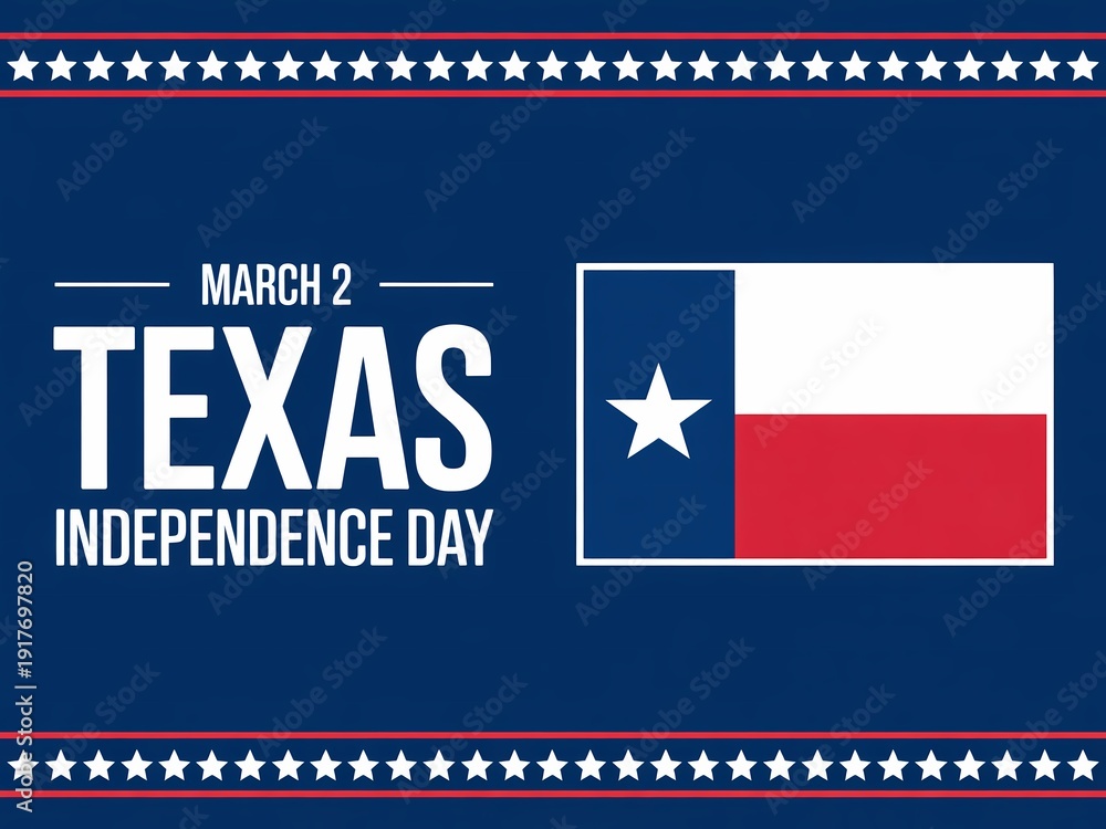 Naklejka premium Texas independence day banner with flag and stars on blue background