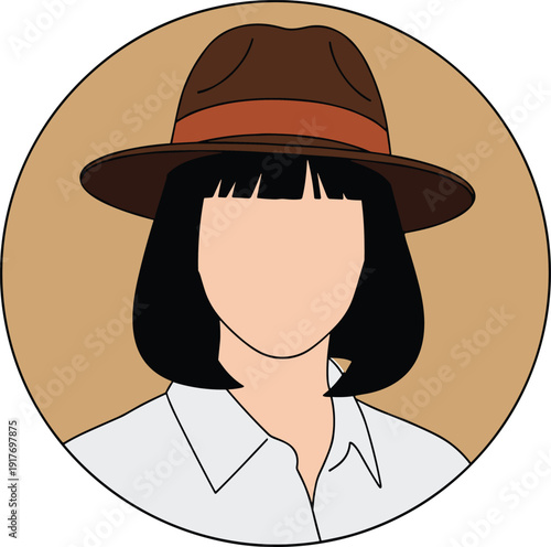 Woman wearing brown hat and white shirt faceless