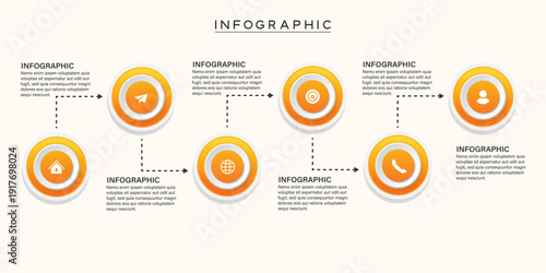 6 Steps Sequential Step-by-Step Infographic Layout with Orange Circular Nodes.
