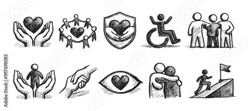 Hand Drawn Icons of Support, Community, and Accessibility