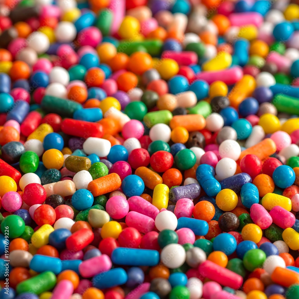 Obraz premium A colorful assortment of small, cylindrical and spherical sprinkles