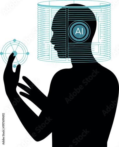 Silhouette of a person interacting with AI interface