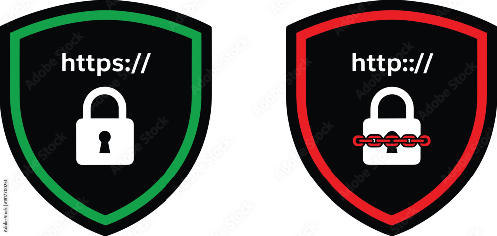 Fototapeta premium Secure http https padlock shield green red