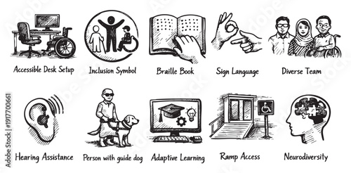 Disability Inclusion and Accessibility Hand-Drawn Illustration Concepts