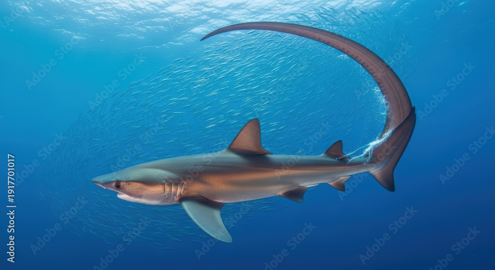 Fototapeta premium Shark swimming in deep ocean water