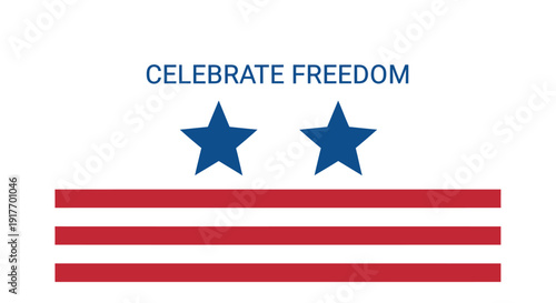 American flag icon with Celebrate Freedom text, vector patriotic symbol.