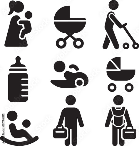 Happy mother nursing newborn baby nursery room parenting lifestyle concept vector illustration background.