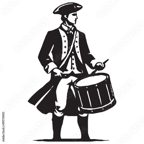 Colonial Drummer Boy - Revolutionary War Military Musician American Revolution Illustration