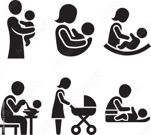 Loving parents holding smiling infant child baby care motherhood fatherhood family bonding vector illustration.
