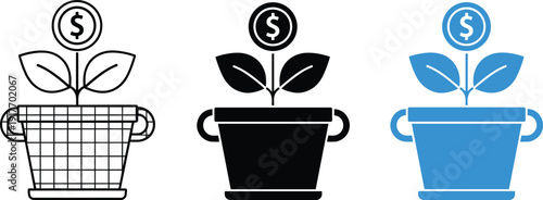 Plant growing from pot with dollar coin on growth finance