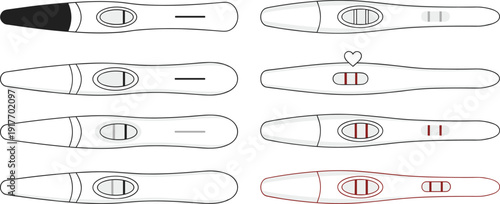 Pregnancy test strips with various results medical healthcare