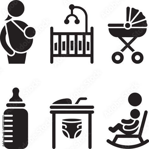 Parenting motherhood baby care infant growth childhood development family nurturing childcare vector illustration.