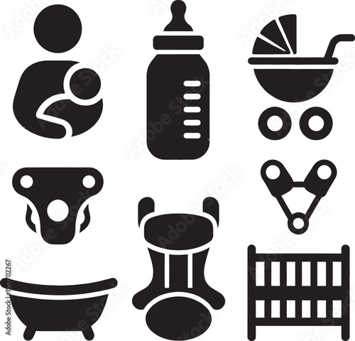 Mother father caring newborn infant baby vector illustration parenting skills family bonding nursery room backdrop.