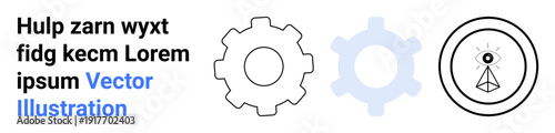 Engineering, technology concepts, branding, machine design, innovation, data visualization. Two gear icons and an abstract symbol. Engineering and technology concepts are showcased
