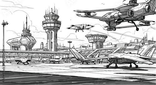 Airport traffic control tower technical sketch