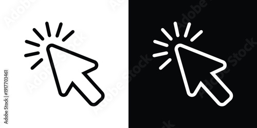 Outline cursor arrow icon with concentric target rings. Minimalist black and white vector symbol for focus, precise clicking, touch points, and interactive UI interface navigation.