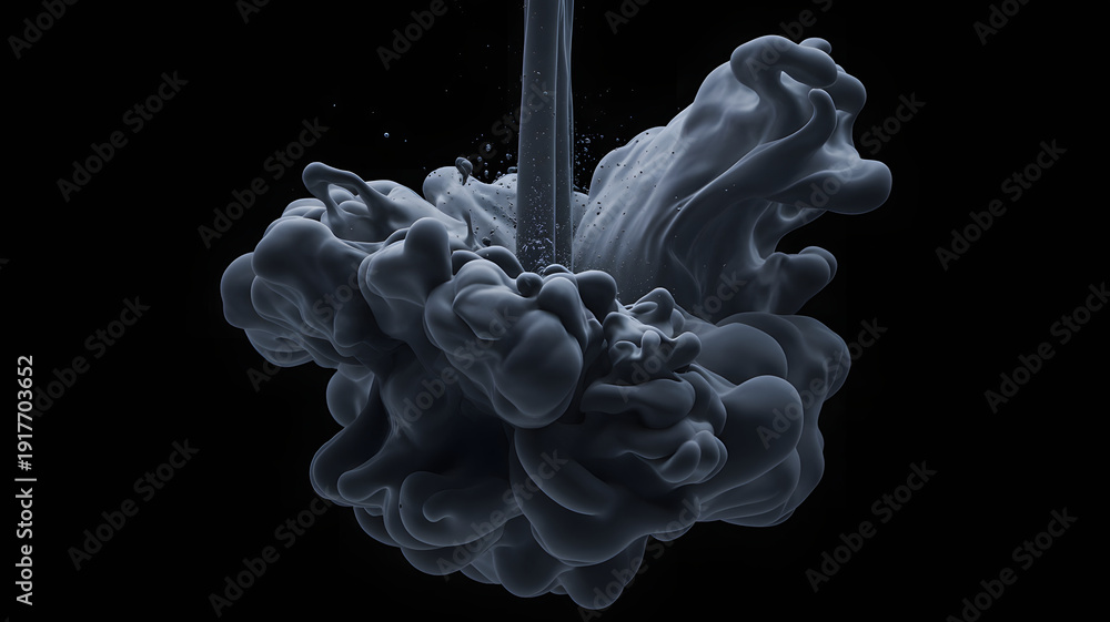 Obraz premium Dark Ink Cloud Swirling in Water with Bubbles