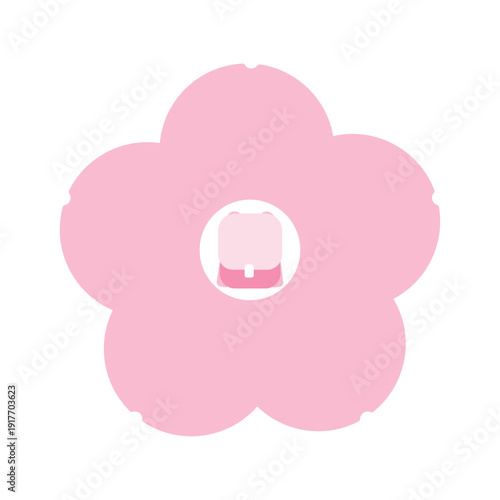 桜の花の入学アイコン　ランドセルの春バッジ（シンプル）