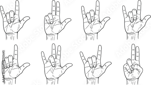 Hand gestures showing numbers in sign language fingers