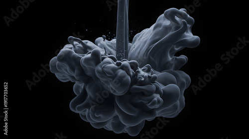 Dark Ink Cloud Swirling in Water with Bubbles