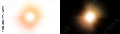 Digital star PNG burst with golden light and glowing sun rays, bright flare and sparkle overlay on transparent background.