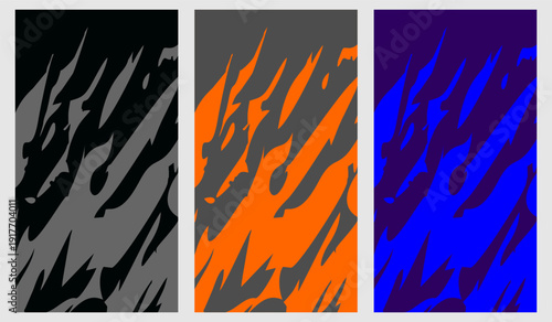 Vibrant decal a25 patterns in black, orange, and blue on gray