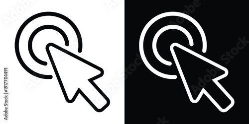 Outline computer mouse click cursor icon. Minimalist black and white vector arrow for web interface design, digital navigation, and UI/UX interaction elements. Professional flat design.