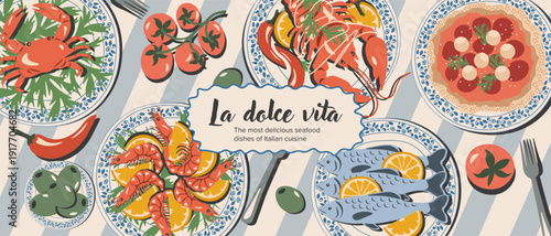 Dolce Vita background, Italian cuisine banner, cover, postcard
