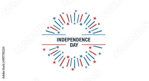 Independence Day themed vector graphic with fireworks and stars, patriotic celebration design element, American holiday symbol.