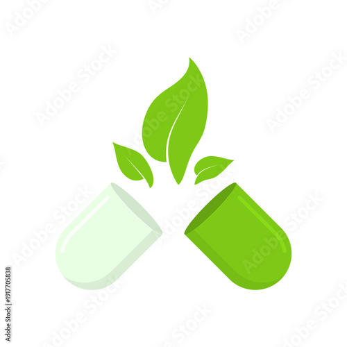 Natural capsule vector illustration. Organic food supplements. Vitamins and herbal ingredients.