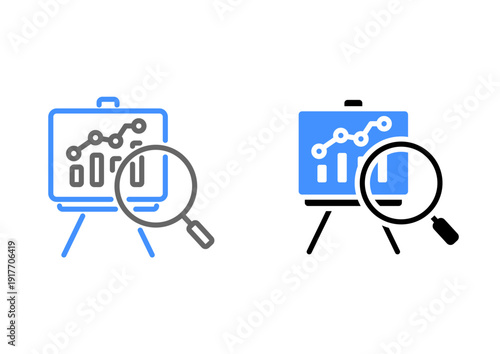 Data Analysis and Market Research Presentation Icon Line art Vector Illustration