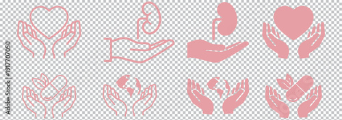 Environmental protection pictogram set, people recycling and planting trees, eco conservation concept, sustainability awareness symbols, green earth care vector icons