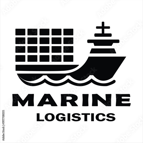 Marine logistics business logo featuring a cargo ship and waves, symbolizing global trade