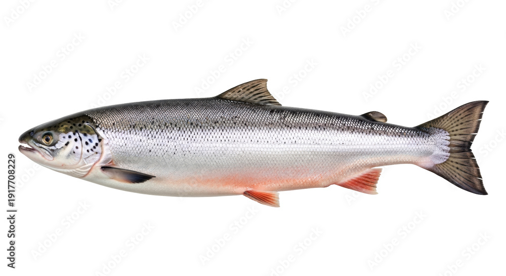 Obraz premium Isolated Silver Salmon, Oncorhynchus kisutch, an anadromous fish, commercial fishing species