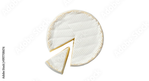 Fotografía Isolated camembert wheel, a slice cut out, soft cheese specialty, creamy French