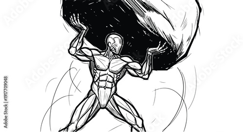 Carrying heavy boulder effort concept sketch