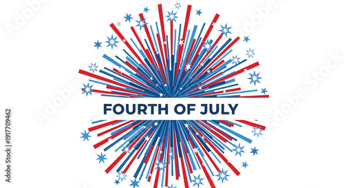Patriotic Fourth of July firework icon in red, white and blue colors. Celebratory explosion with stars. American independence day symbol.