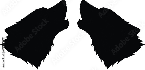 Black silhouette of two wolf heads animal