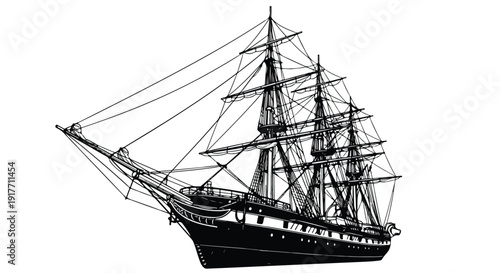 Classic sailing ship maritime transport technical sketch