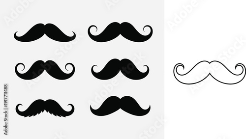 Mustache icon set with vintage handlebar and modern styles for barbershop grooming male fashion and movember vector illustration