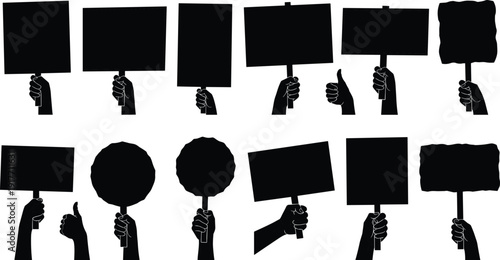 Black hands holding blank protest signs