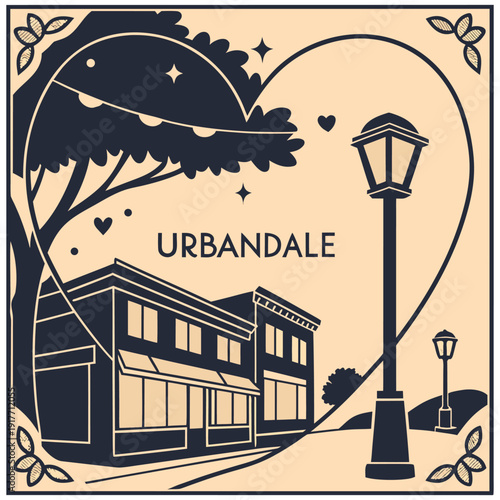 Vintage Style Urbandale Downtown Street View with Heart Shape