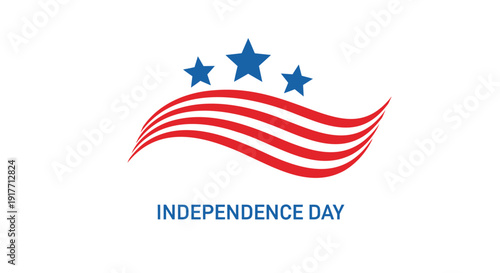American Independence Day icon with flag and stars, patriotic symbol. Includes freedom and patriotism elements. Created in flat vector style with red, white, and blue color palette.