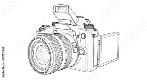 Professional DSLR camera photography gear sketch art